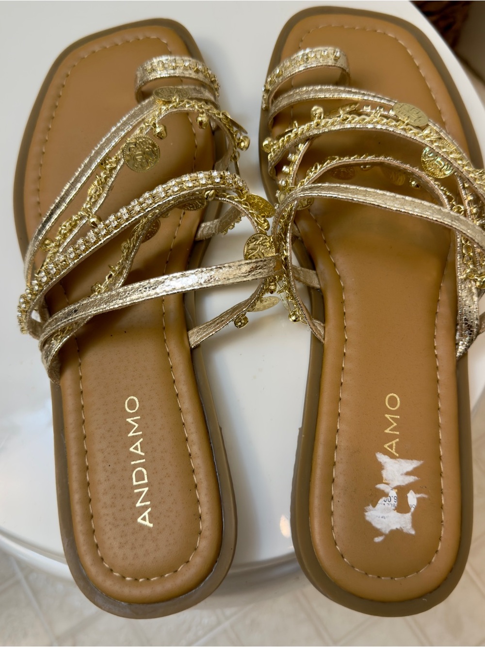 ANDIAMO Women’s Metallic Gold Strappy Slide Sandals